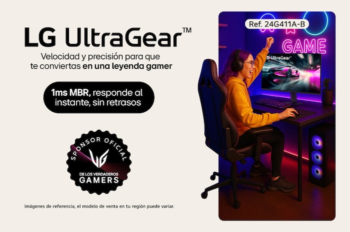 Vista frontal del monitor con la base ajustada hacia abajo